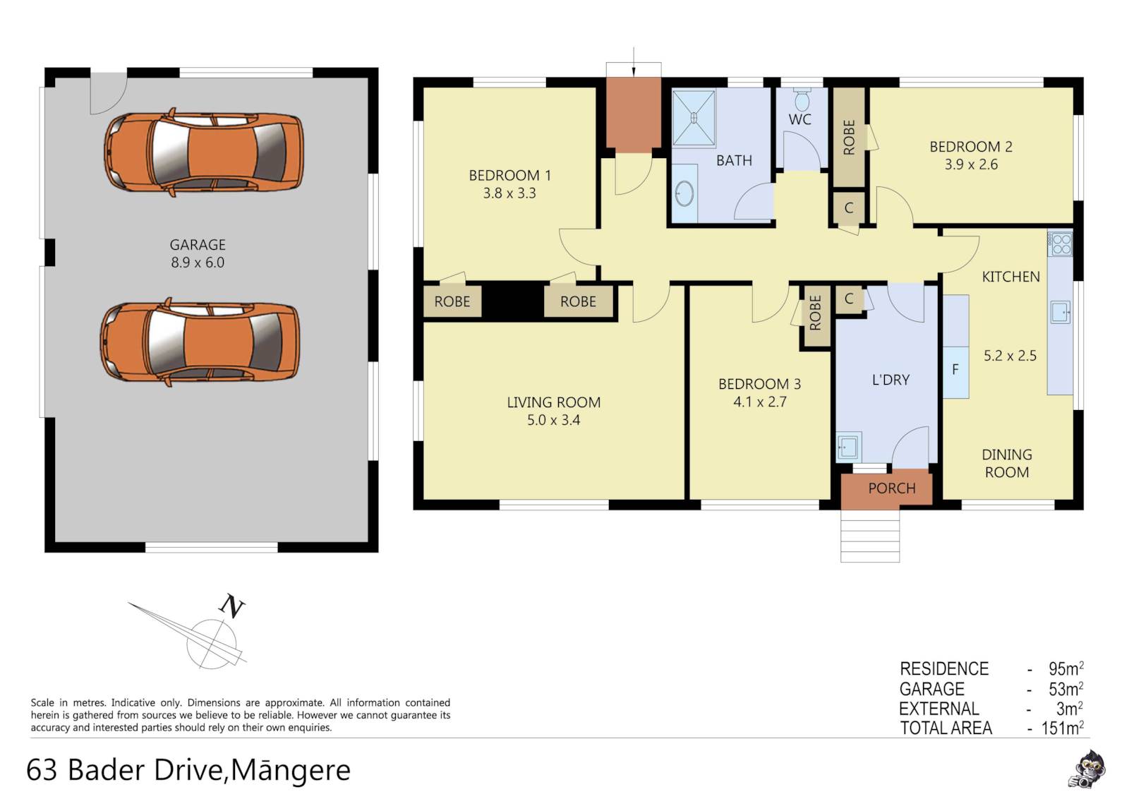 63 Bader Drive, Mangere, Manukau City, 3 ห้องนอน, 1 ห้องน้ำ, House