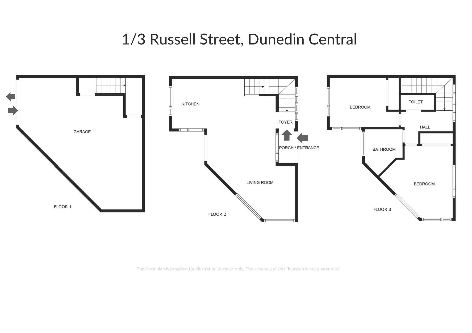 1/3 Russell Street, Dunedin Central, Dunedin City, 2 कमरे, 0 बाथरूम, House
