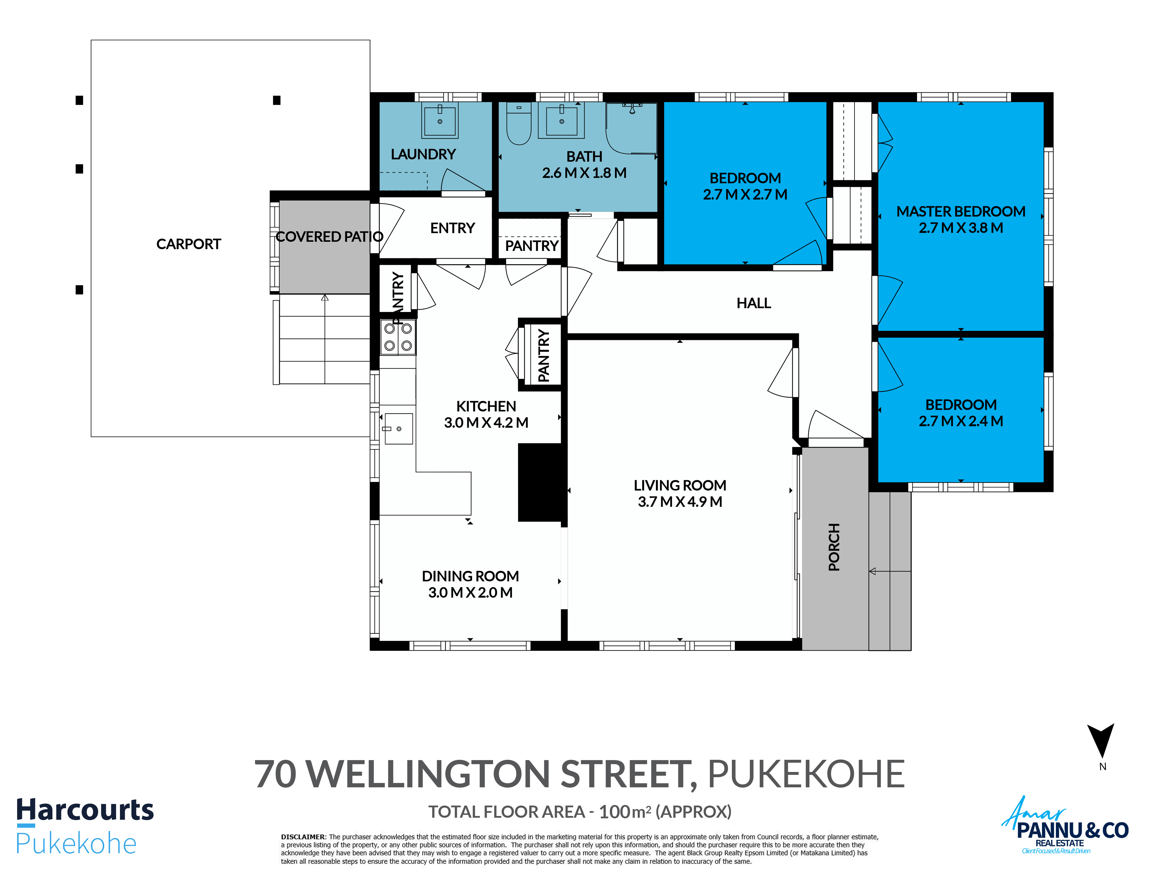 70 Wellington Street, Pukekohe, Franklin, 3部屋, 1バスルーム, House